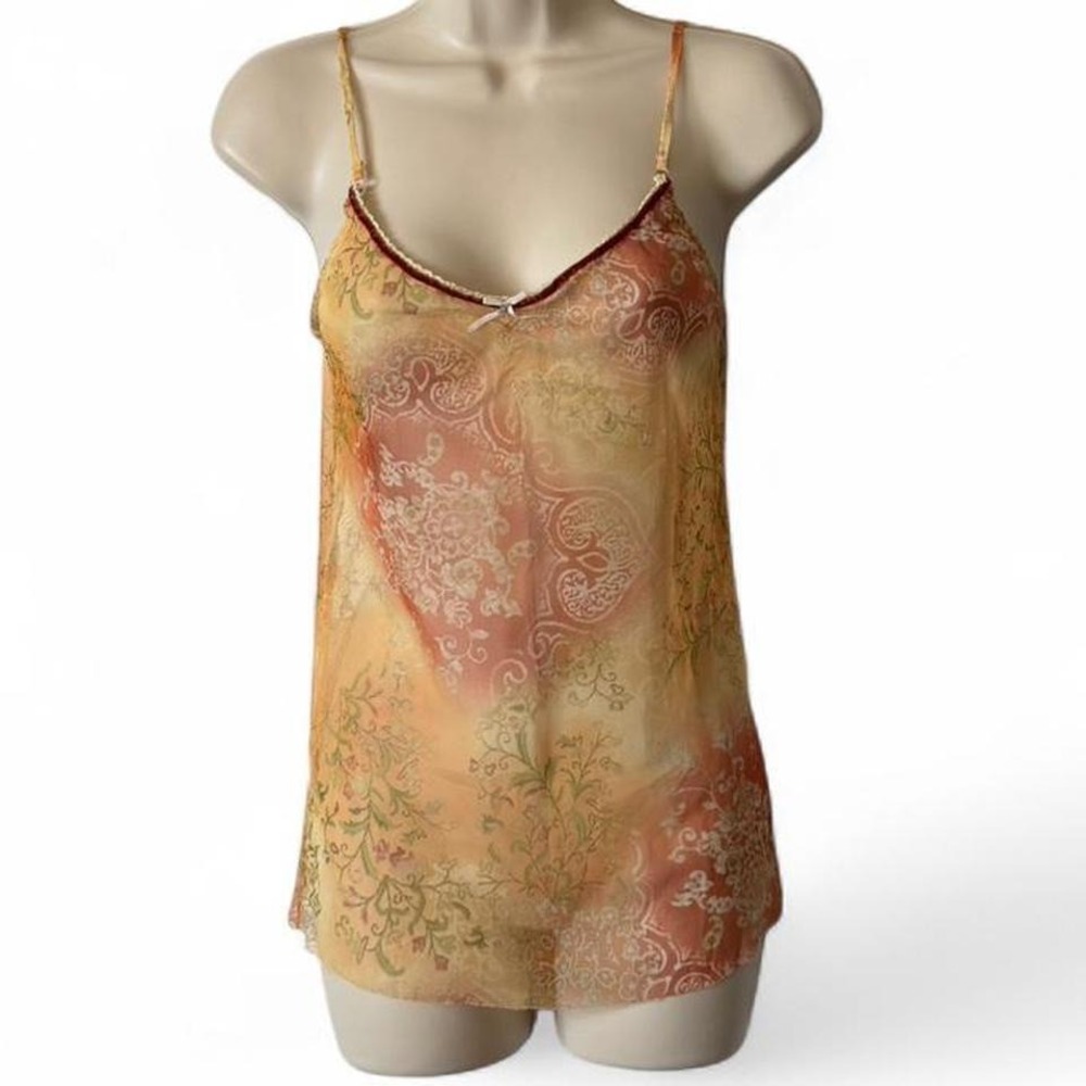 Rare Vintage 90s Express Sheer Chiffon Earthtones Paisley Floral Cami, Women's M